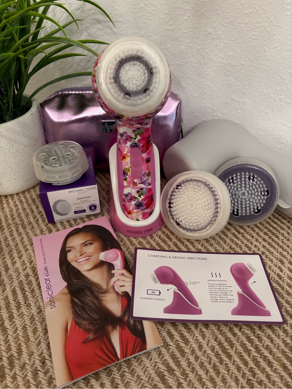 Michael Todd Pink Floral Facial Cleansing Brush - Gentle Exfoliating Tool